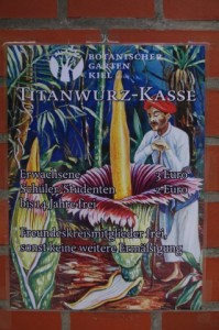 Kassenschild für Titanwurz-Präsentation im Botanischen Garten Kiel